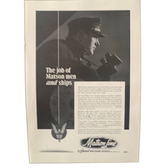 Vintage 1942 Matson Line Job of Men and Ships Ad Advertisement - Picture 1 of 4